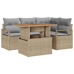 vidaXL Tr&auml;dg&aring;rdsm&ouml;belset med kudde 5 pcs Beige och Gr&aring;