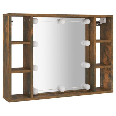vidaXL Spegelskåp med LED rökfärgad ek 76x15x55 cm