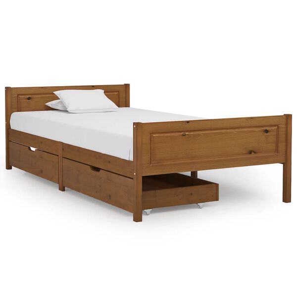 vidaXL S&auml;ngram med 2 l&aring;dor honungsbrun massiv furu 100x200 cm