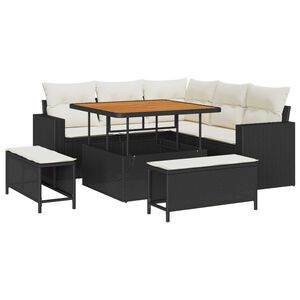 vidaXL Tr&auml;dg&aring;rdsoffset med kudde 9 pcs Svart och kr&auml;m konstrotting