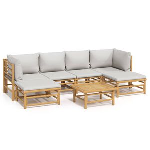 vidaXL Loungegrupp 7 delar ljusgr&aring;a dynor bambu