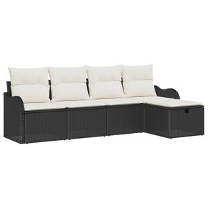 vidaXL Tr&auml;dg&aring;rdsoffset med kudde 5 pcs Svart och gr&auml;ddvit Poly rattan