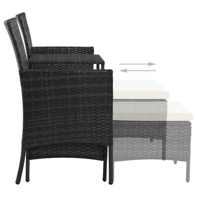 vidaXL Trädgårdssoffa 2-sits med bord & fotpallar konstrotting svart