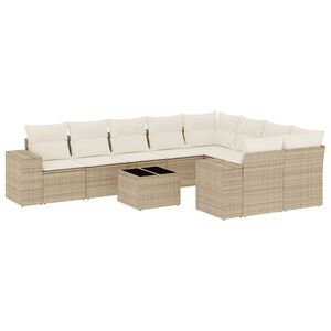 vidaXL Soffgrupp f&ouml;r tr&auml;dg&aring;rd med dynor 10 delar beige konstrotting