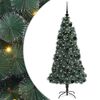 vidaXL Konstigt f&ouml;rbelyst julgran med bollsats Gr&ouml;n 150 cm PET