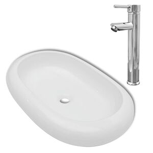 vidaXL Handfat med blandare keramik oval vit
