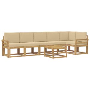 vidaXL Utomhussoffset med kudde 7 pcs Vit och Beige Polyester