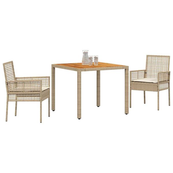 vidaXL Tr&auml;dg&aring;rdsm&ouml;belset 3 pcs Beige konstrotting
