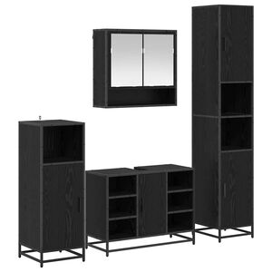 vidaXL Badrumsm&ouml;belset med hylla 4 pcs Svart Ek Konstruerat tr&auml;