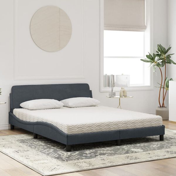 vidaXL Bed with Mattress "Dover" Dark Grey 160x200 cm Velvet