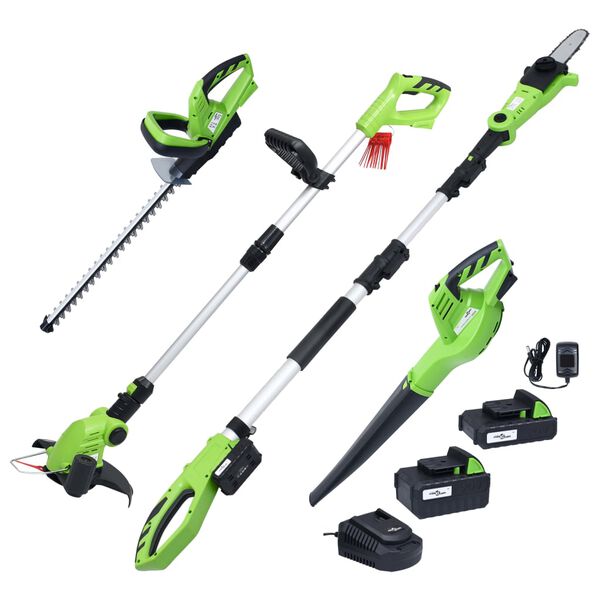 vidaXL Sladdl&ouml;st tr&auml;dg&aring;rdsverktyg set 4 delar med laddare & batteri