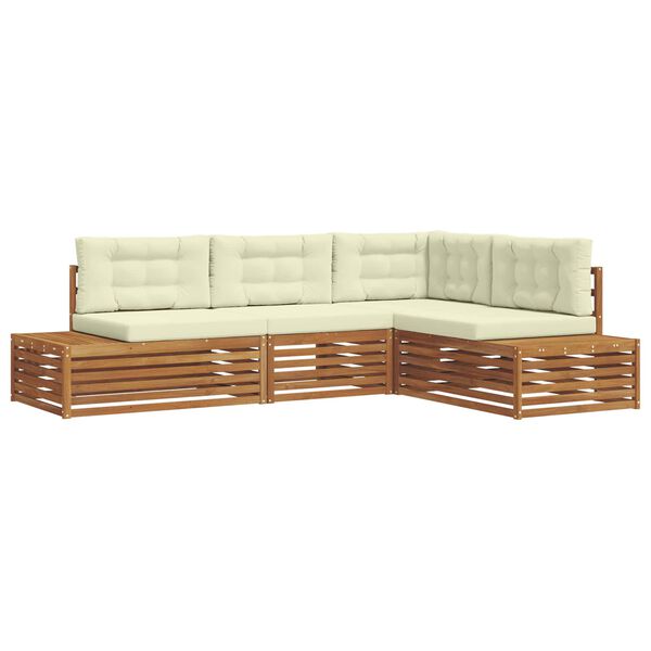 vidaXL Utomhussoffset med kudde 4 Stycke Naturlig och Gr&auml;dde