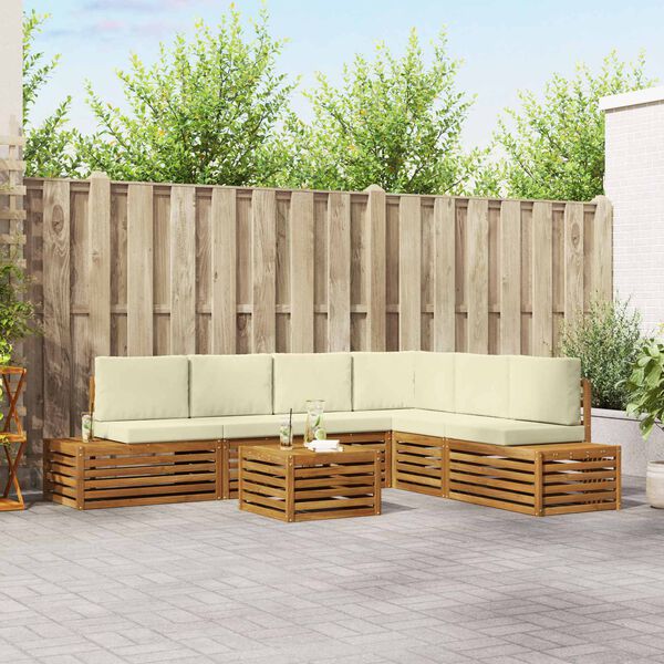 vidaXL Utomhussoffset med kudde 7 Stycke Naturlig och Gr&auml;dde