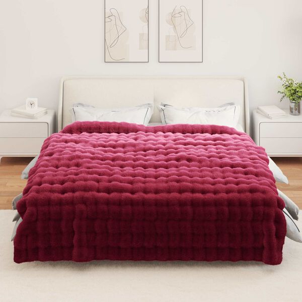 vidaXL Faux Kaninp&auml;ls Filt 4 pcs Bordeaux R&ouml;d 240 x 270 cm Polyester