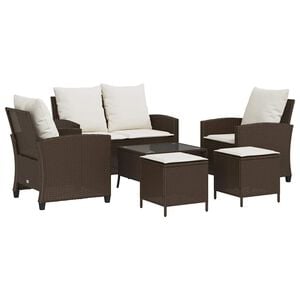 vidaXL Loungegrupp f&ouml;r tr&auml;dg&aring;rden m dynor 6 delar brun konstrotting
