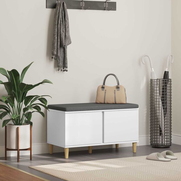 vidaXL Hallb&auml;nk med kudde med lagring med d&ouml;rr Vit 80 x 38 x 46 cm