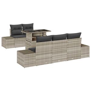 vidaXL Soffset med kudde 6 pcs Ljusgr&aring; konstrotting