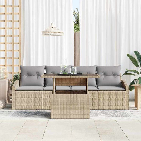 vidaXL Tr&auml;dg&aring;rdsoffset med lagring 5 pcs Beige Poly rattan
