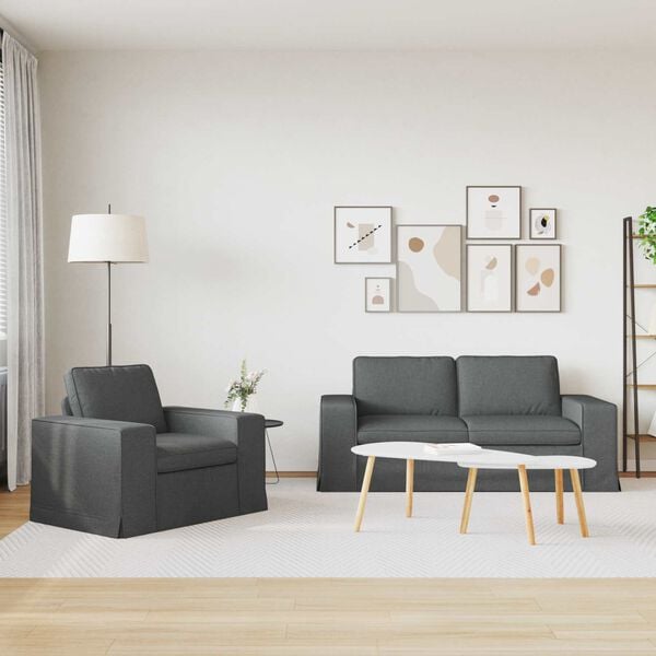 vidaXL Soffa 2 pcs M&ouml;rkgr&aring; 182 x 80 x 82 cm tyg