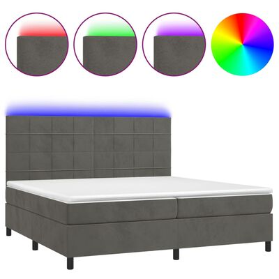 vidaXL Ramsäng med madrass & LED mörkgrå 200x200 cm sammet