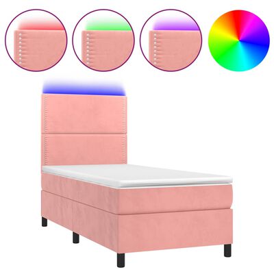 vidaXL Ramsäng med madrass rosa & LED 80x200 cm sammet