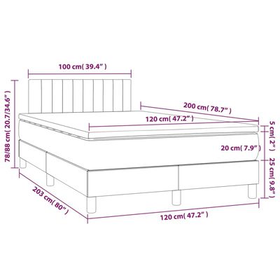 vidaXL Ramsäng med madrass & LED mörkbrun 120x200 cm tyg
