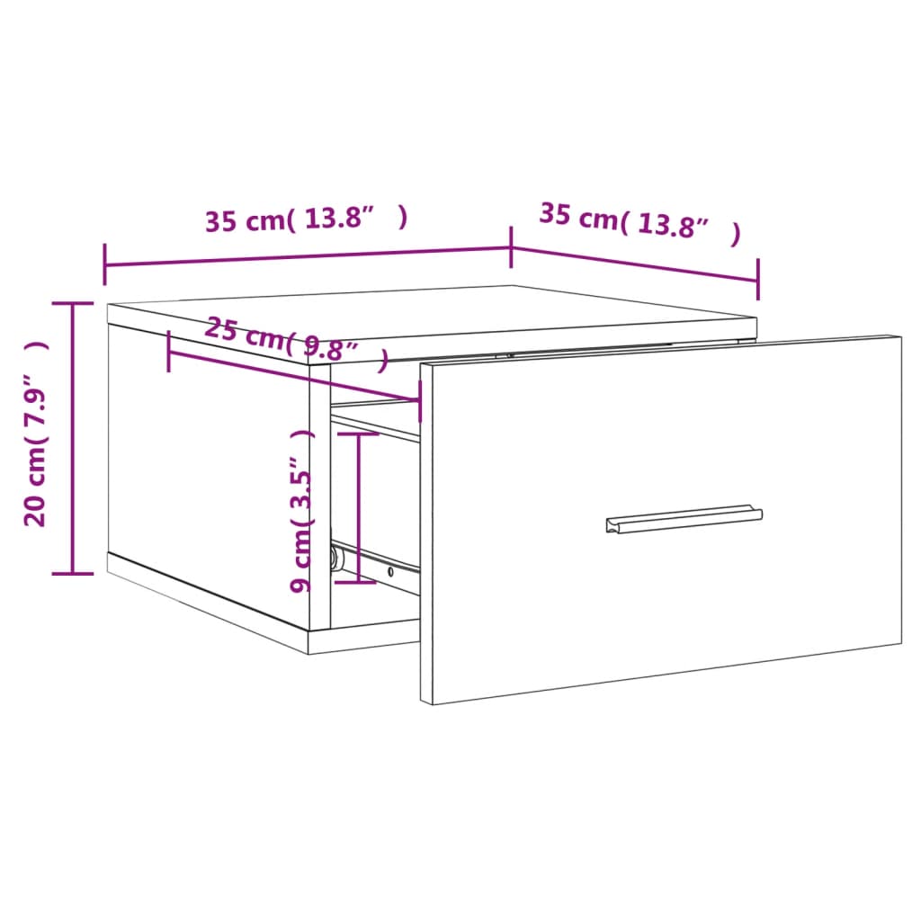 vidaXL Väggmonterat sängbord vit högglans 35x35x20 cm
