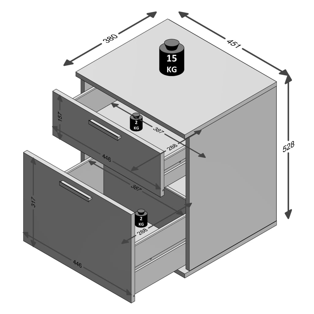 FMD Nattduksbord med 2 lådor vit