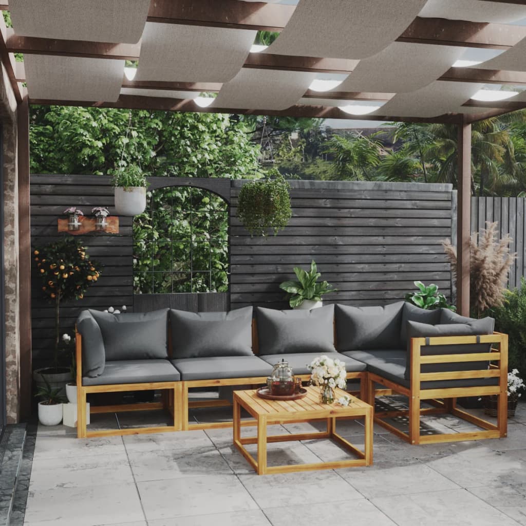 vidaXL Loungegrupp för trädgården med dynor 6 delar massivt akaciaträ