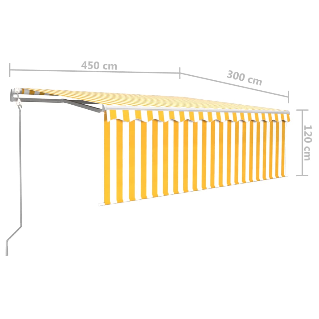 vidaXL Automatisk infällbar markis med rullgardin 4,5x3 m gul/vit