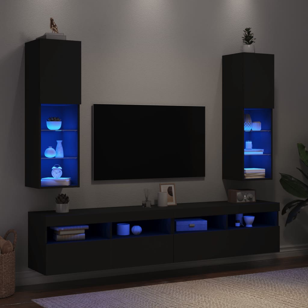 vidaXL Tv-bänk med LED-belysning 2 st svart 30,5x30x102 cm