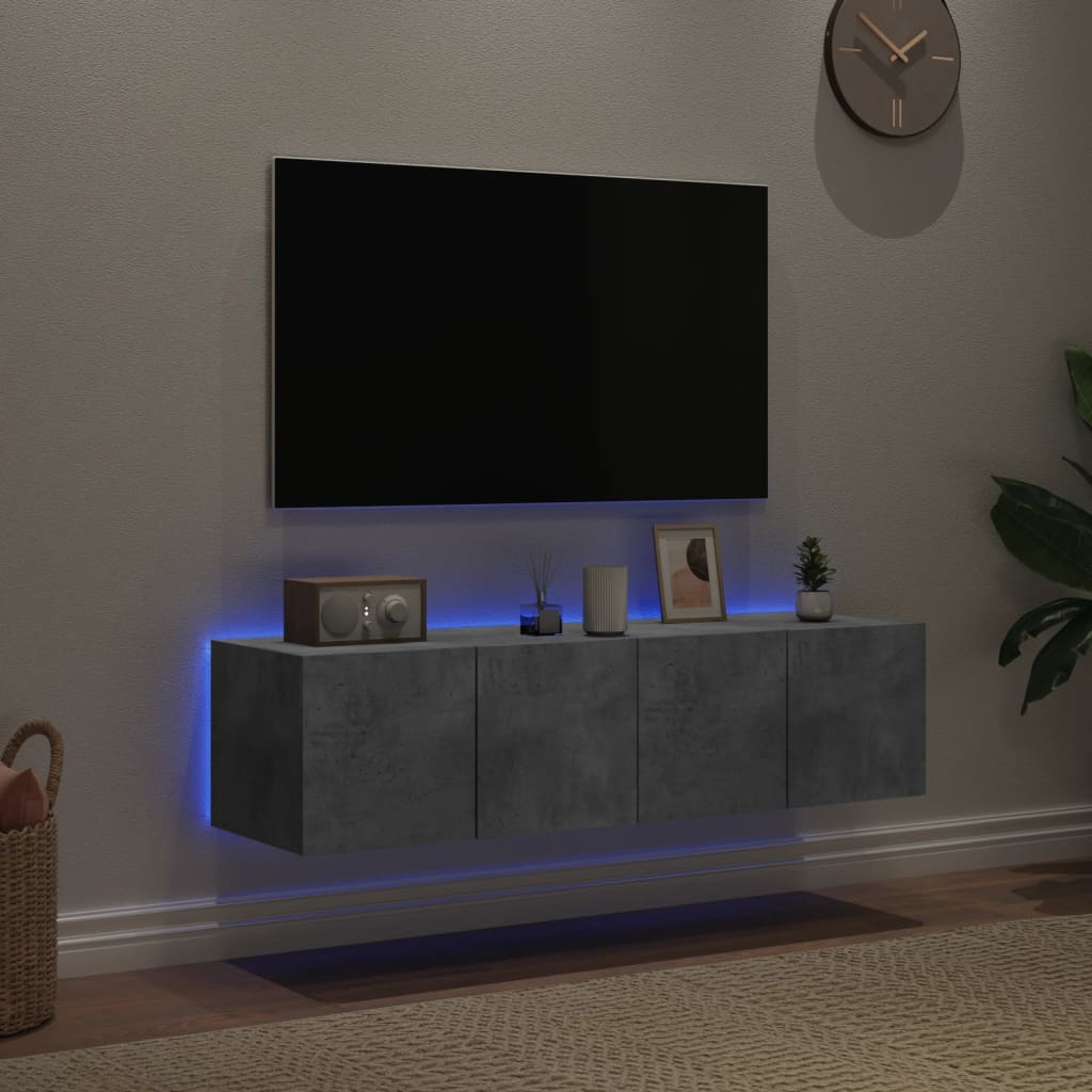 vidaXL Väggmonterad tv-bänk LED 2 st betonggrå 60x35x31 cm