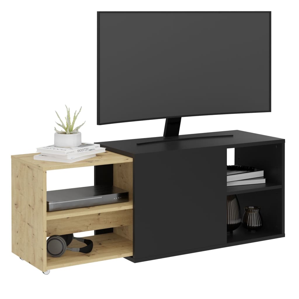 FMD Tv-möbel med 2 öppna fack 133,5x39,9x49,2 cm svart och ek