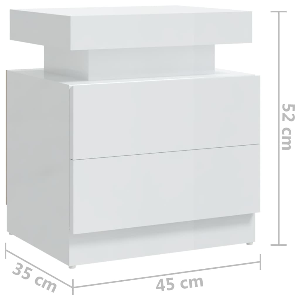 vidaXL Sängbord vit högglans 45x35x52 cm spånskiva