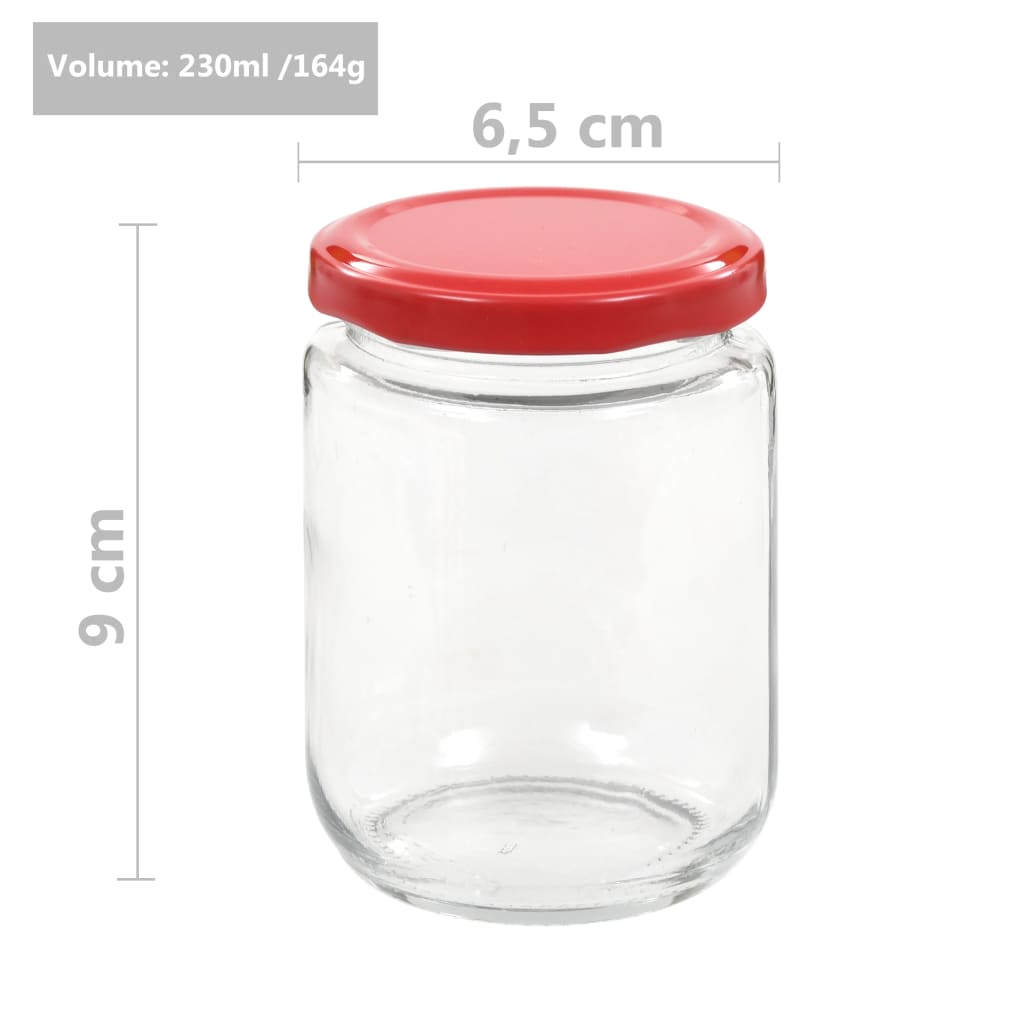 vidaXL Syltburkar i glas med röda lock 48 st 230 ml