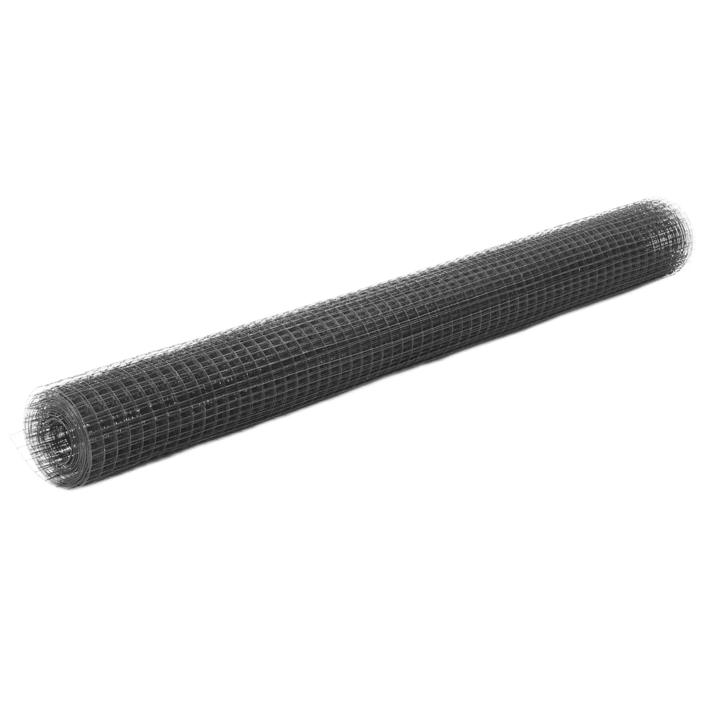 vidaXL Hönsnät stål med PVC-beläggning 10x1,5 m grå