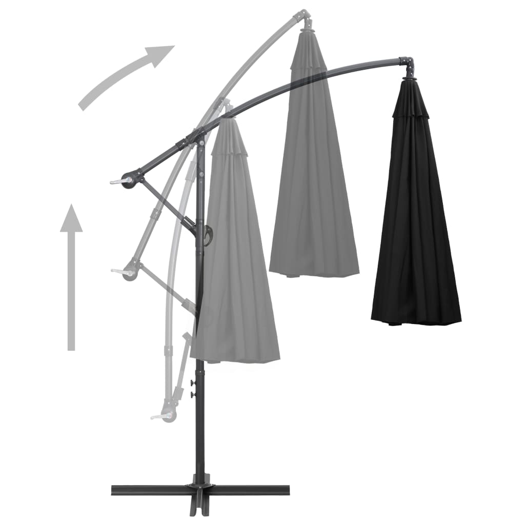 vidaXL Hängande parasoll svart 3 m aluminiumstång