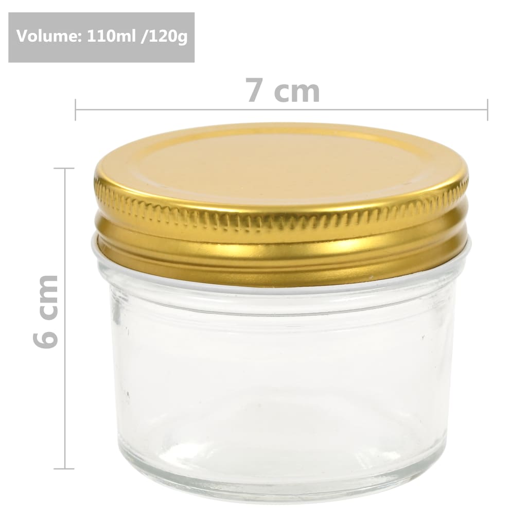 vidaXL Syltburkar i glas med guldfärgade lock 96 st 110 ml