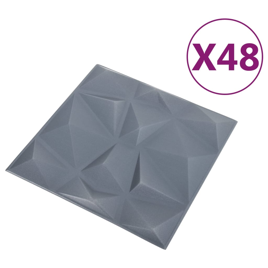 vidaXL 3D Väggpaneler 48 st 50x50 cm diamant vit 12 m²