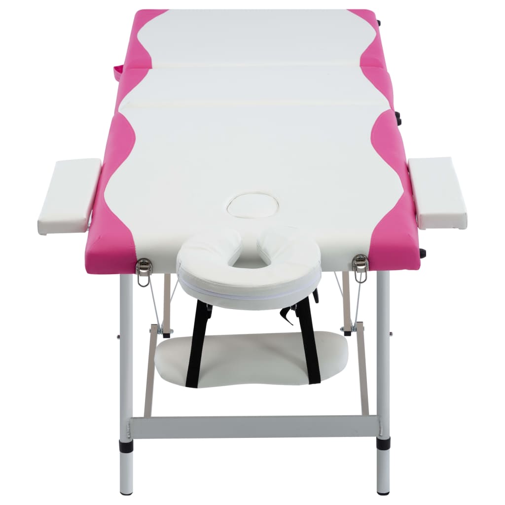 vidaXL Hopfällbar massagebänk 3 sektioner aluminium vit och rosa
