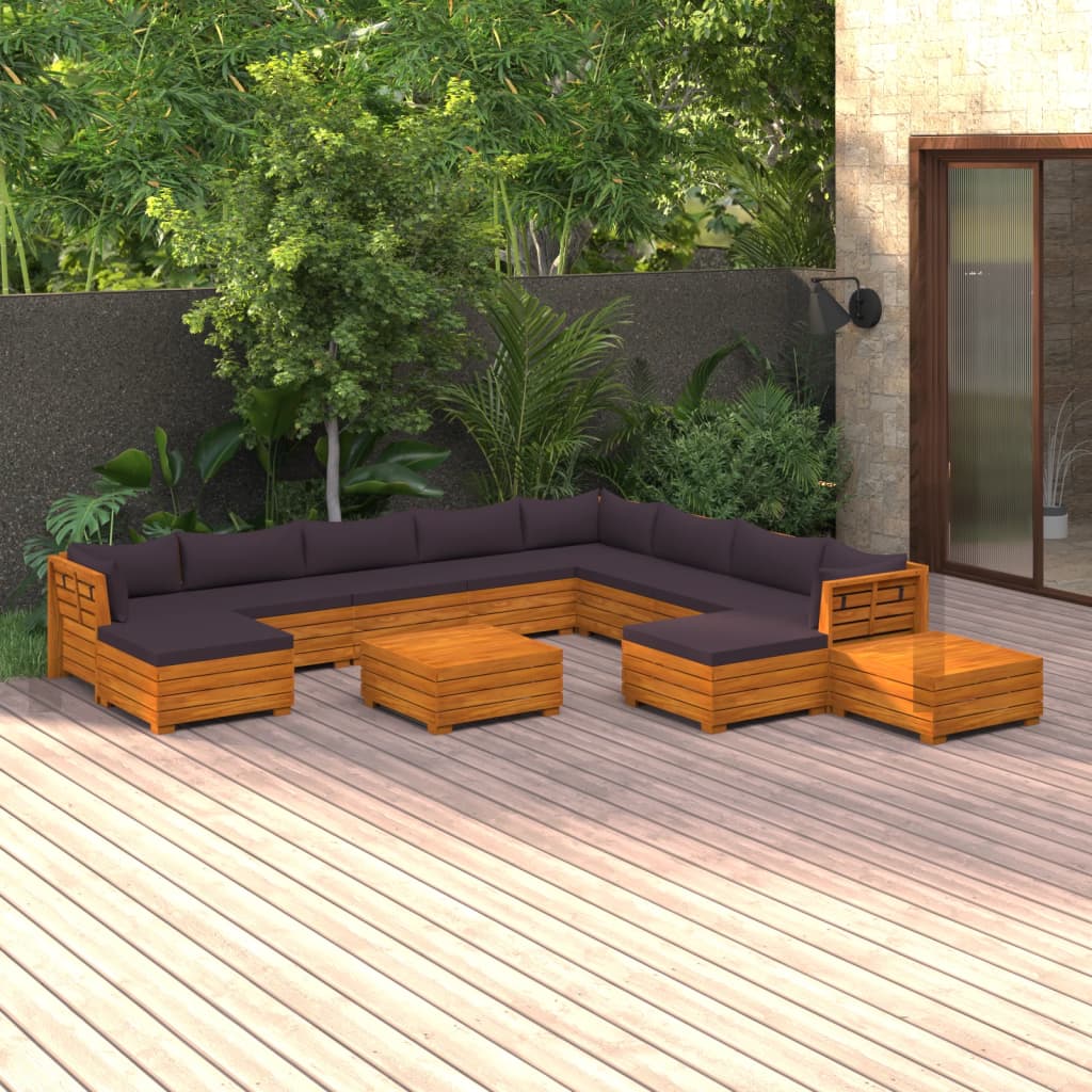 vidaXL Loungegrupp för trädgården med dynor 12 delar massivt akaciaträ