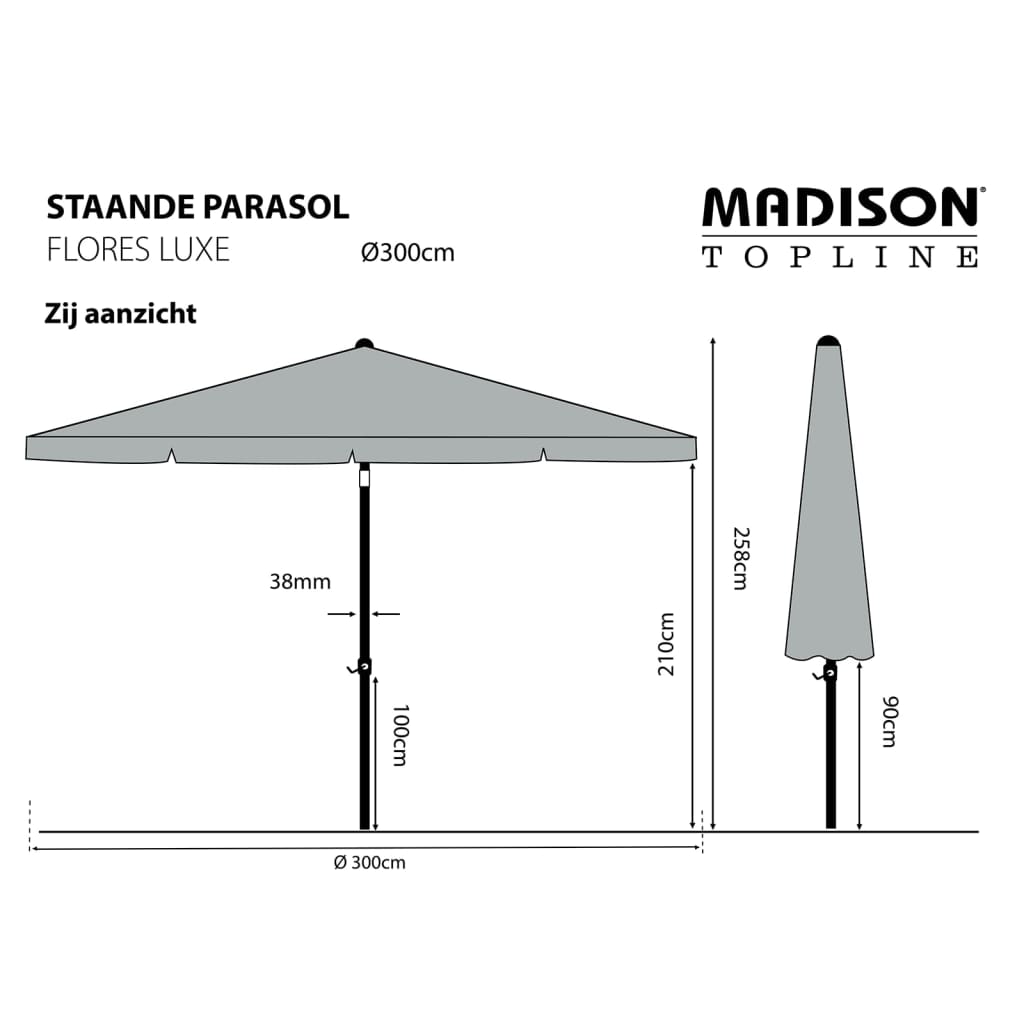 Madison Parasoll Flores Luxe 300 cm rund grå