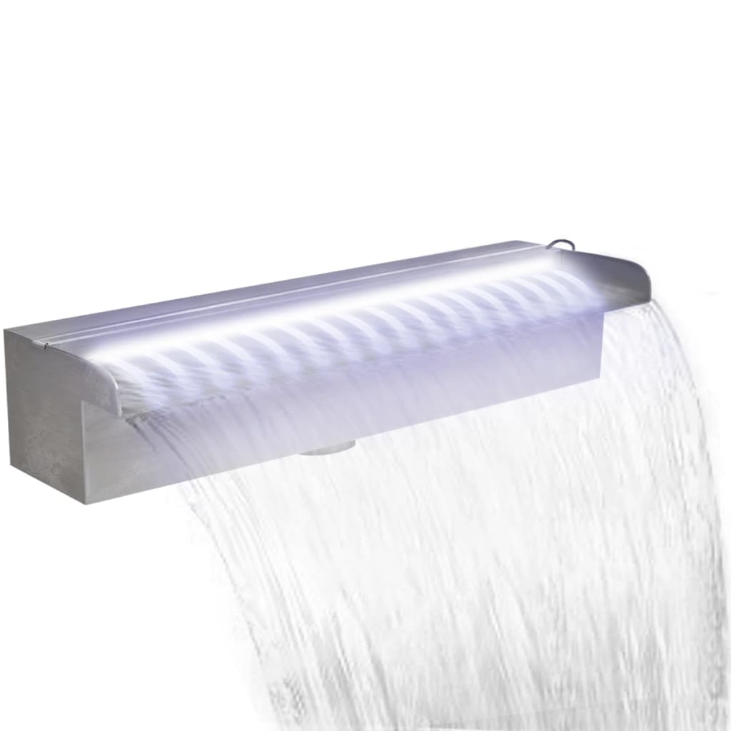Rektangulärt Vattenfall Poolfontän med LEDs i rostfritt stål 45 cm