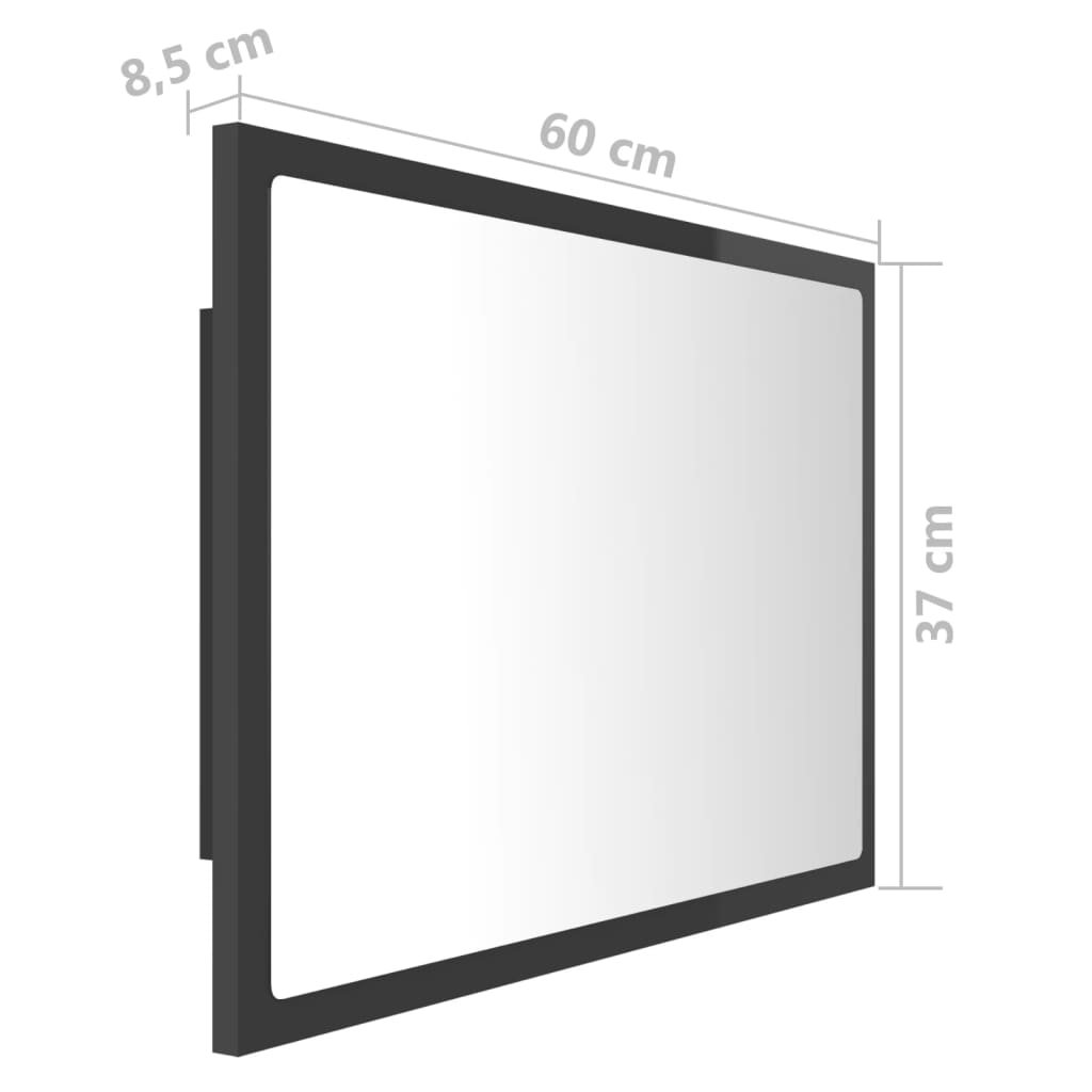 vidaXL Badrumsspegel med LED grå högglans 60x8,5x37 cm akryl