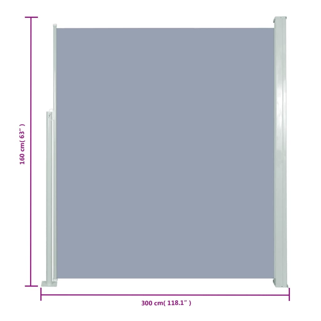 vidaXL Infällbar sidomarkis 160x300 cm grå