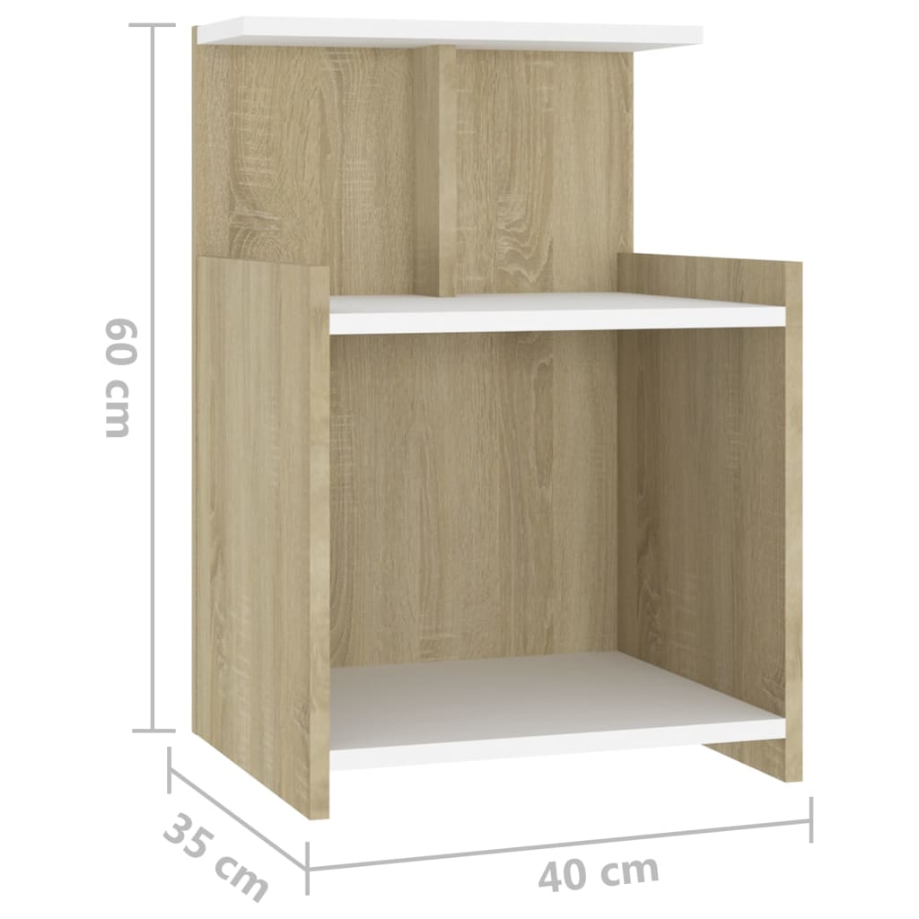 vidaXL Sängbord vit och sonoma-ek 40x35x60 cm konstruerat trä