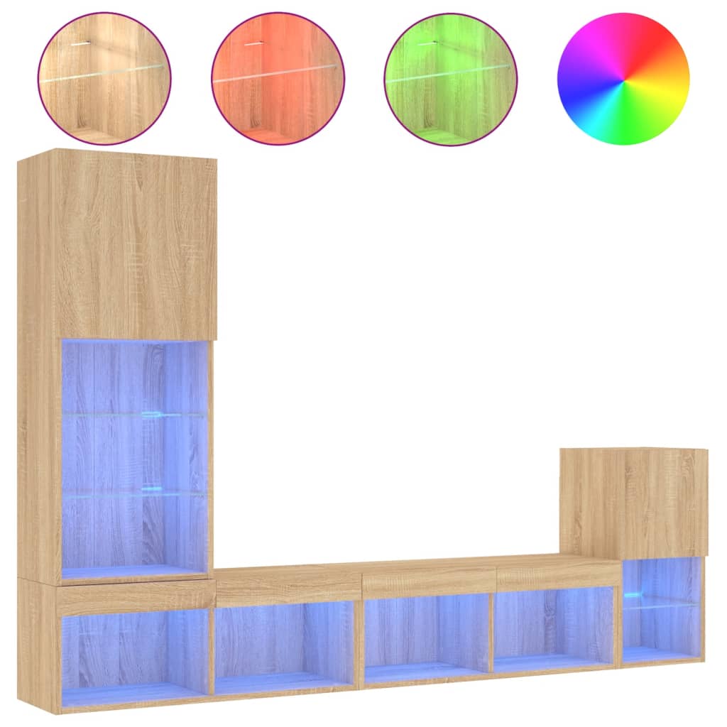 vidaXL Tv-bänk 4 delar LED sonoma-ek konstruerat trä