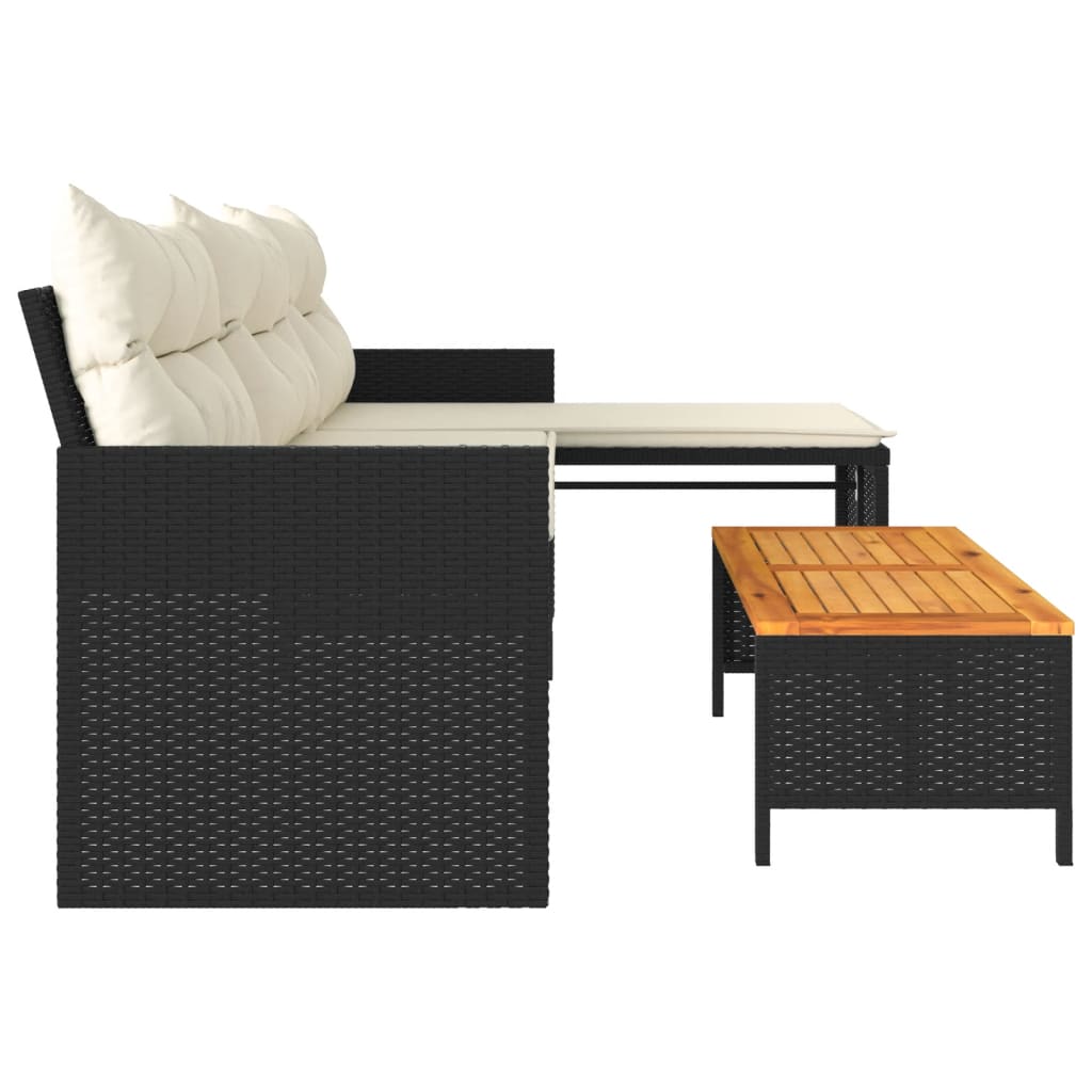 vidaXL Trädgårdssoffa med bord och dynor L-formad svart konstrotting