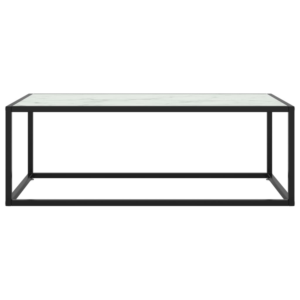 vidaXL Soffbord svart med vit marmor glas 100x50x35 cm