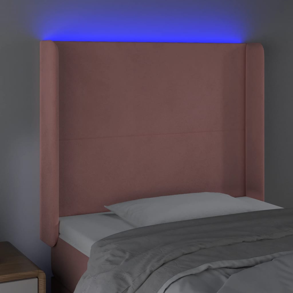 vidaXL Sänggavel LED rosa 93x16x118/128 cm sammet